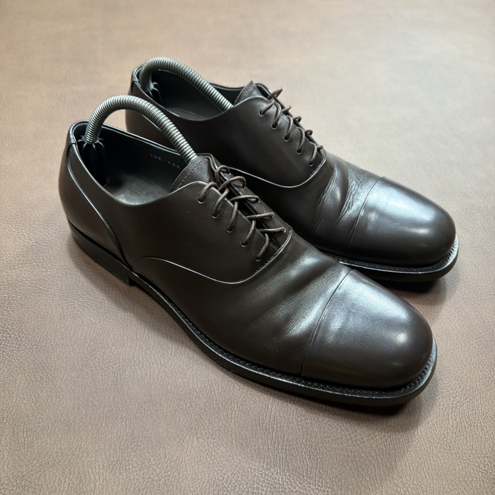 Jil Sander Cap Toe Oxford Dress Shoes Mens 8 US Made In Italy Dark Taupe Formal